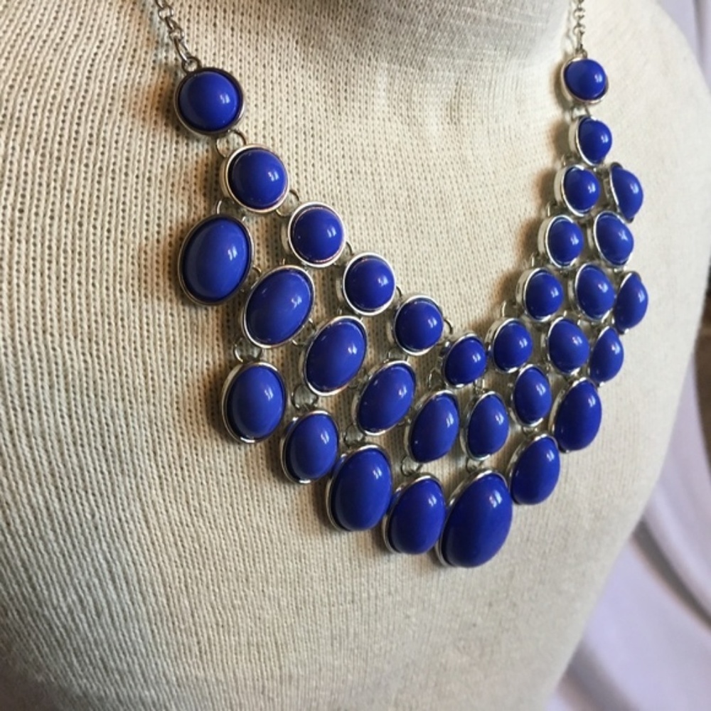 Stunning Bib Necklace blue + silver 18-20” - Picture 4 of 7